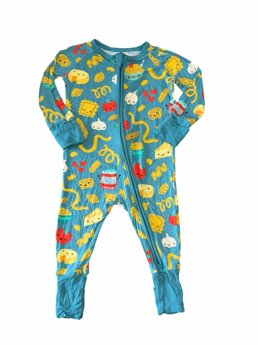 Little Sleepies Teal Food-Print One-Piece Footie Pajamas
